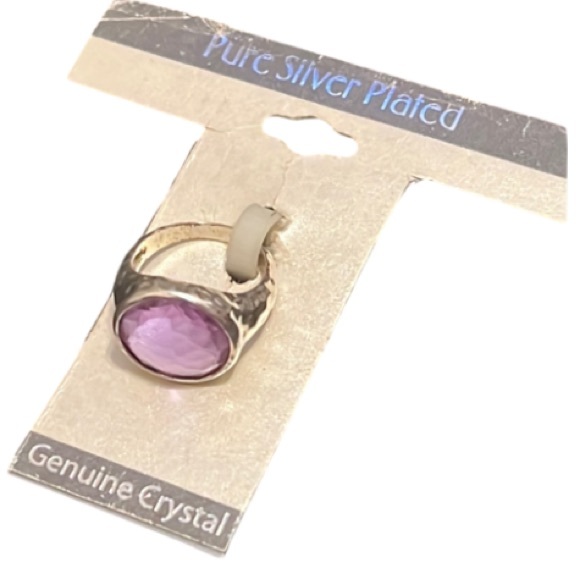 NWT Sterling Silver Plated Hammered Amethyst Crystal Gemstone Crystal Ring - Picture 1 of 8